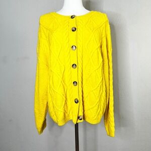 Anthropologie Cable Knit Button Front Cardigan Sweater‎ Yellow Size Small